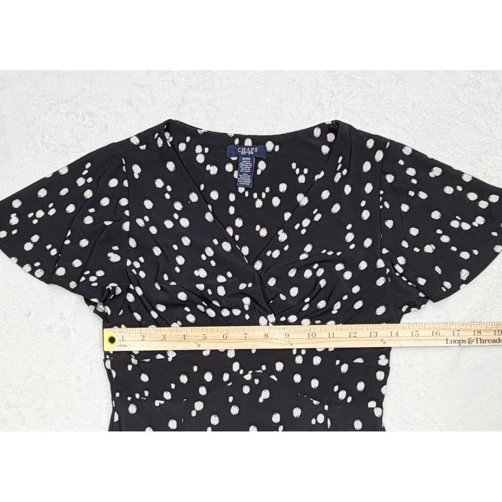 Chaps Black Stretch Dress Women's Size Small Brushed Polka Dots - Picture 5 of 7